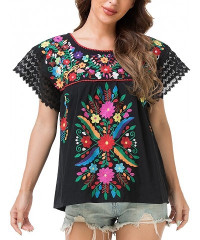 Women's Embroidered Mexican Peasant Blouse Mexico Summer Shirt Short Sleeve 921bk $11.89 T-Shirts