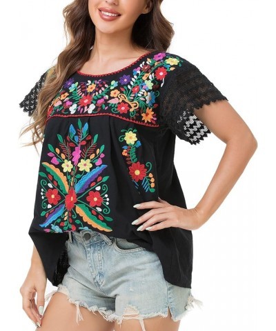 Women's Embroidered Mexican Peasant Blouse Mexico Summer Shirt Short Sleeve 921bk $11.89 T-Shirts