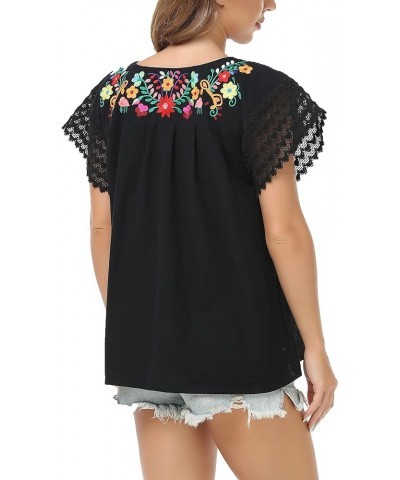 Women's Embroidered Mexican Peasant Blouse Mexico Summer Shirt Short Sleeve 921bk $11.89 T-Shirts