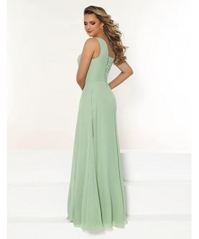 Women's One Shoulder Bridesmaid Dresses Long with Slit Ruched Chiffon Formal Party Dress with Pockets CM084 Sage Green $31.36...