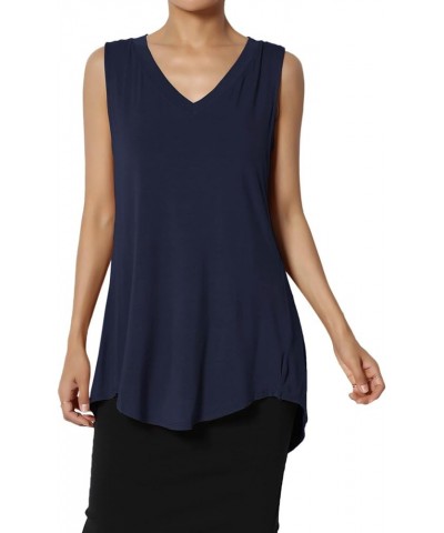 Women's S~3X Essentials Luxe Jersey Tunic V-Neck Relaxed Fit Sleeveless Top Navy $12.59 Tops