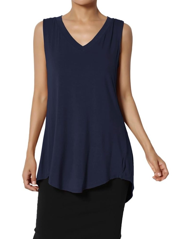 Women's S~3X Essentials Luxe Jersey Tunic V-Neck Relaxed Fit Sleeveless Top Navy $12.59 Tops