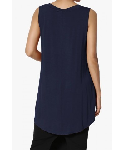 Women's S~3X Essentials Luxe Jersey Tunic V-Neck Relaxed Fit Sleeveless Top Navy $12.59 Tops