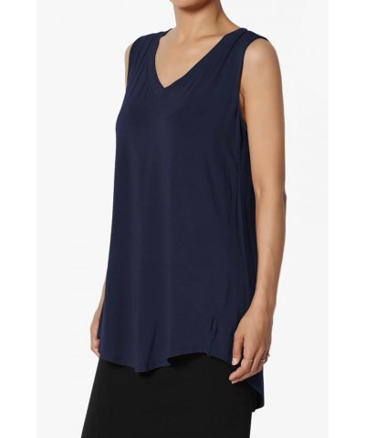 Women's S~3X Essentials Luxe Jersey Tunic V-Neck Relaxed Fit Sleeveless Top Navy $12.59 Tops