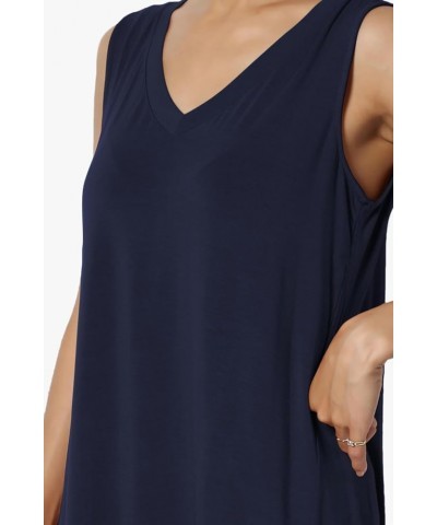 Women's S~3X Essentials Luxe Jersey Tunic V-Neck Relaxed Fit Sleeveless Top Navy $12.59 Tops