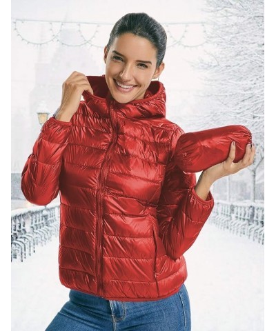 Women's Hooded Packable Ultra Light Weight Short Down Jacket Parka Insulated Coat Red $11.75 Jackets