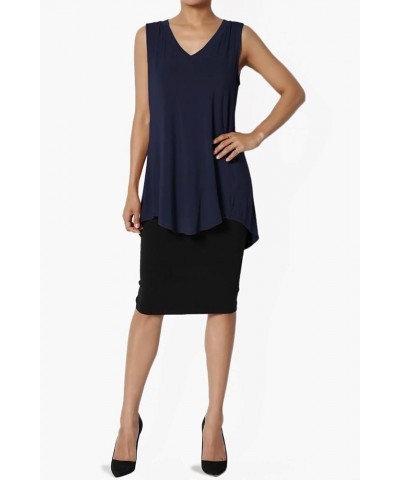 Women's S~3X Essentials Luxe Jersey Tunic V-Neck Relaxed Fit Sleeveless Top Navy $12.59 Tops