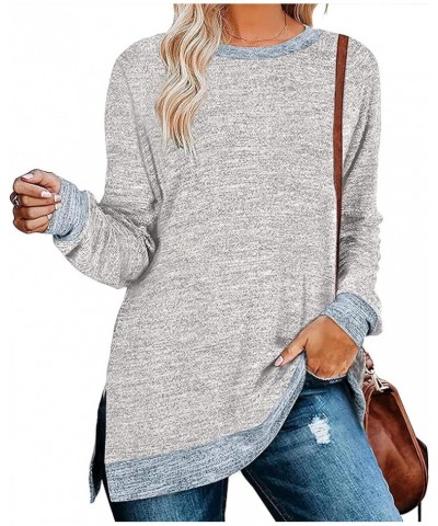 Women's Long Sleeve Sweatshirts Color Block Crewneck Sweaters Tunic Tops Light Grey $10.61 Hoodies & Sweatshirts