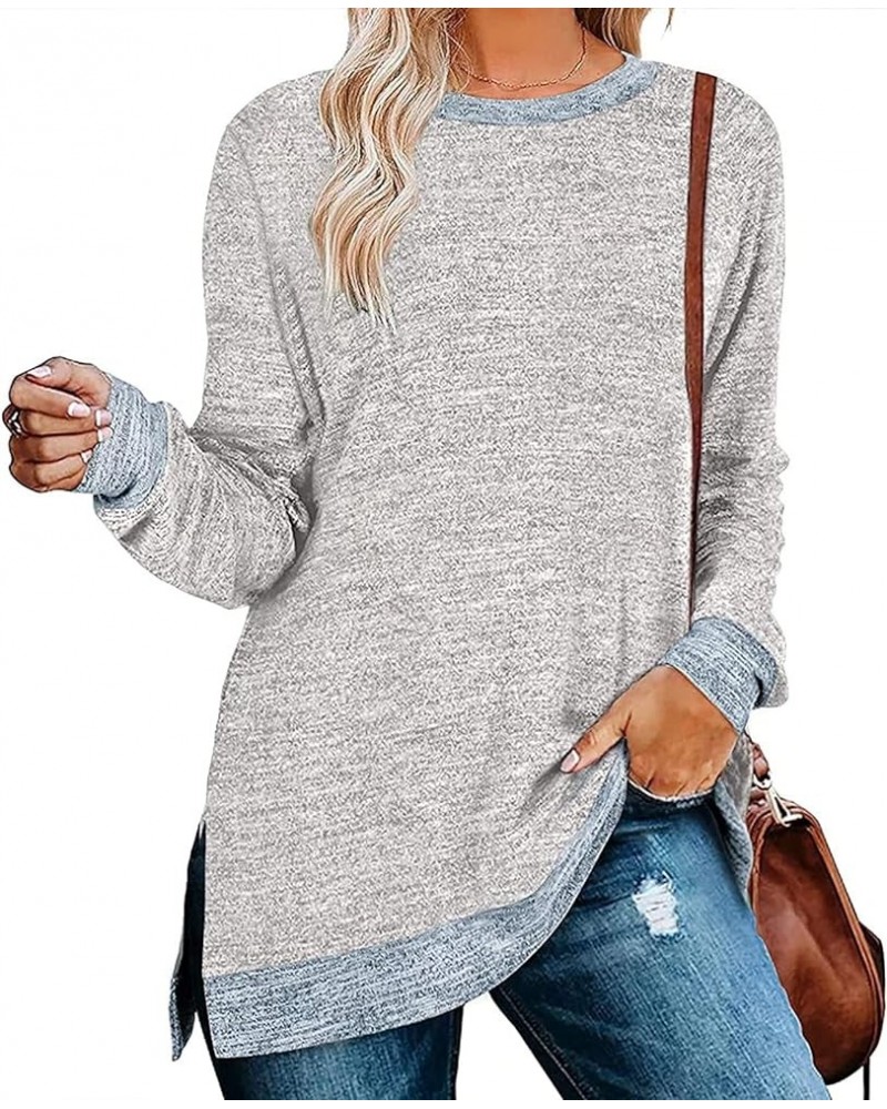 Women's Long Sleeve Sweatshirts Color Block Crewneck Sweaters Tunic Tops Light Grey $10.61 Hoodies & Sweatshirts