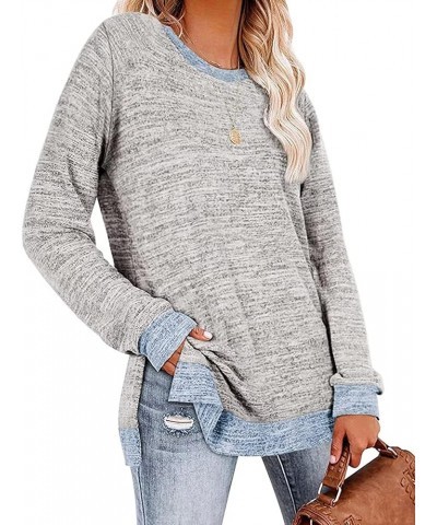 Women's Long Sleeve Sweatshirts Color Block Crewneck Sweaters Tunic Tops Light Grey $10.61 Hoodies & Sweatshirts