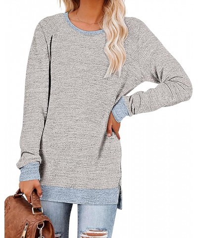 Women's Long Sleeve Sweatshirts Color Block Crewneck Sweaters Tunic Tops Light Grey $10.61 Hoodies & Sweatshirts