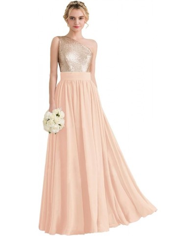 One Shoulder Sequin Rose Gold Bridesmaid Dresses Long Chiffon Formal Dresses for Women Peach $35.09 Dresses