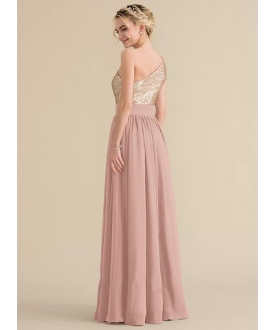 One Shoulder Sequin Rose Gold Bridesmaid Dresses Long Chiffon Formal Dresses for Women Peach $35.09 Dresses