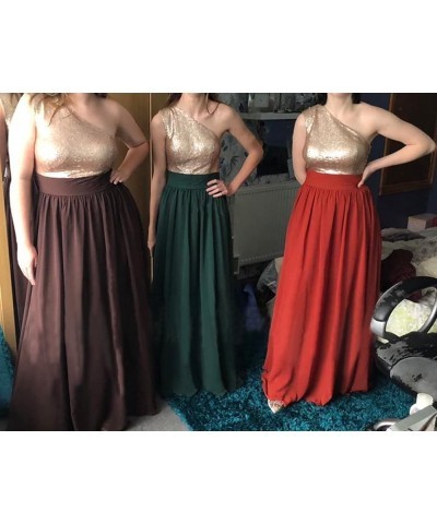 One Shoulder Sequin Rose Gold Bridesmaid Dresses Long Chiffon Formal Dresses for Women Peach $35.09 Dresses