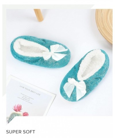 Womens Cozy&Warm Slipper Socks with Grippers -Fuzzy Fleece House Slippers with Non Slip Bottoms Lake Blue Dot $9.17 Socks