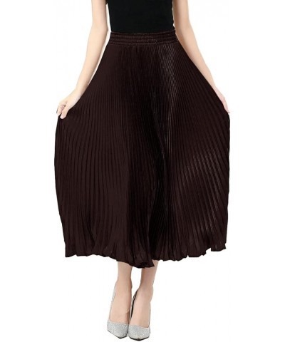 Women's Satin Metallic Pleated Accordion Long Maxi Skirt Coffee $14.57 Skirts