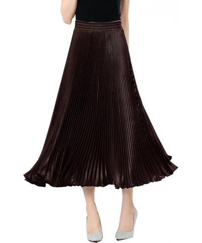 Women's Satin Metallic Pleated Accordion Long Maxi Skirt Coffee $14.57 Skirts