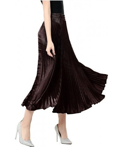 Women's Satin Metallic Pleated Accordion Long Maxi Skirt Coffee $14.57 Skirts