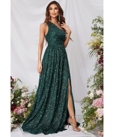 Sparkly One Shoulder Sequin Prom Dresses for Women Side Slit A Line Long Formal Evening Cocktail Gowns for Teens PU005 Red $3...