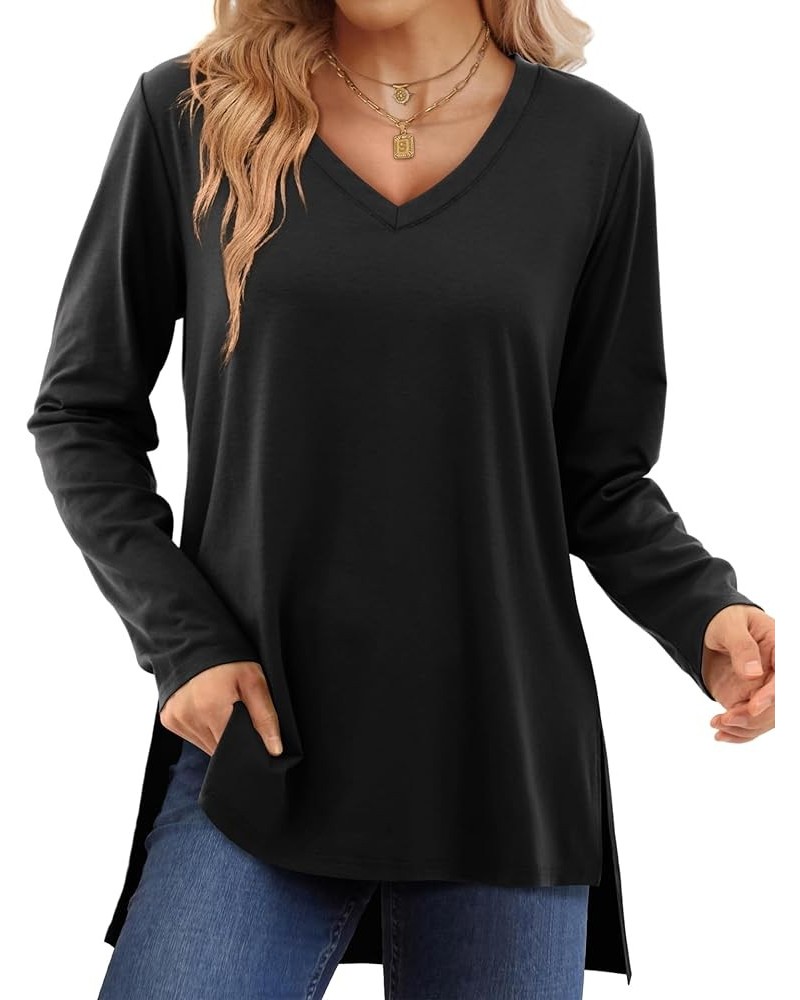 Women V Neck T-Shirt Casual Short Sleeve Plain Tee Shirts Blouses H: Black $13.24 Tops