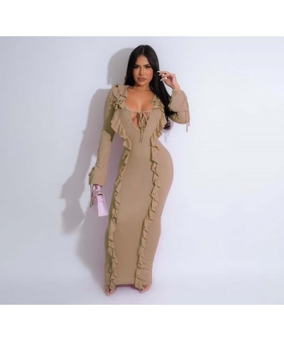 Women's Sexy Hoodie Dress Long Sleeve Patchwork High Waist BodyconParty Club Fashion Maxi Dress 58khaki $19.78 Dresses