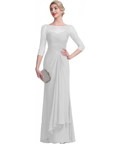 Mother of The Bride Dresses with Long Sleeves Chiffon Lace Formal Evening Gown for Wedding Guest Dress White $39.44 Dresses