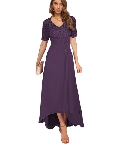 Women's Lace Mother of The Bride Dresses with Sleeves High Low Wedding Guest Dress Tea Length Evening Gown Lilac $41.80 Dresses