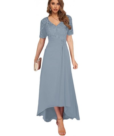 Women's Lace Mother of The Bride Dresses with Sleeves High Low Wedding Guest Dress Tea Length Evening Gown Lilac $41.80 Dresses