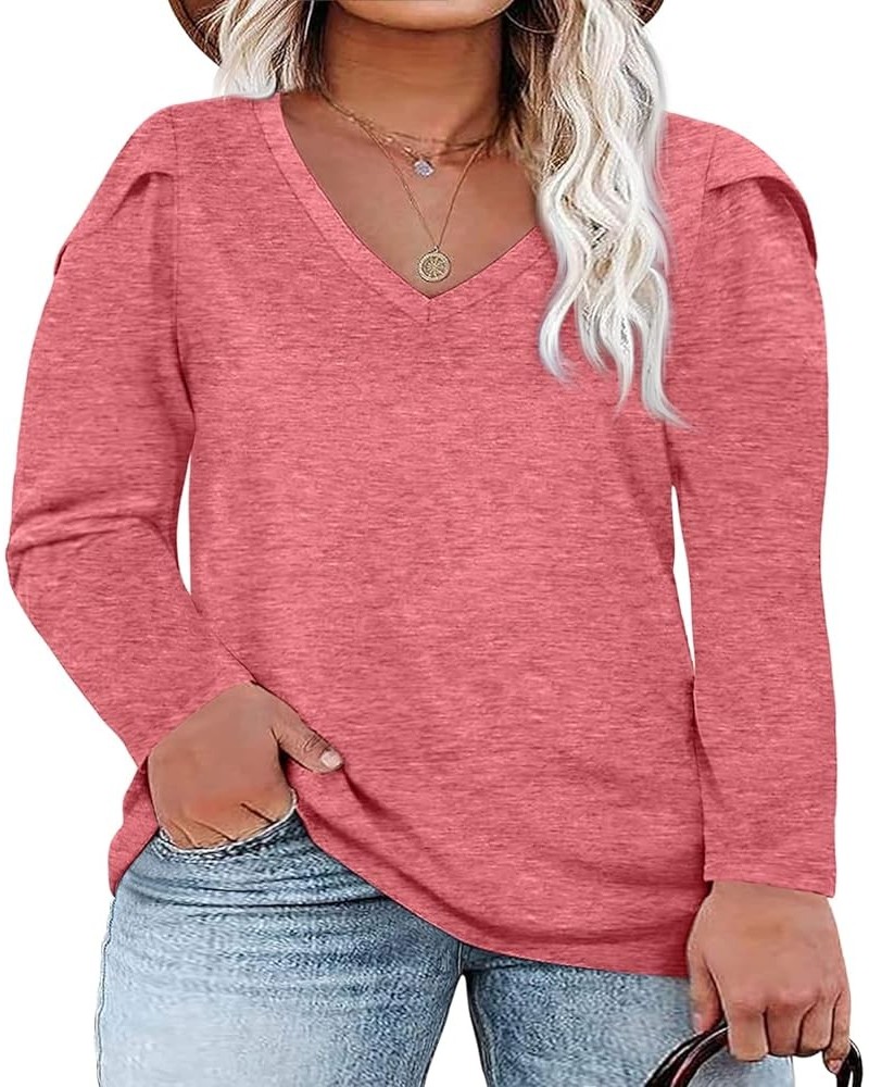 Womens Plus Size Tops V Neck T Shirts Casual Loose Petal Sleeve Tee Shirts 5pink $14.99 T-Shirts