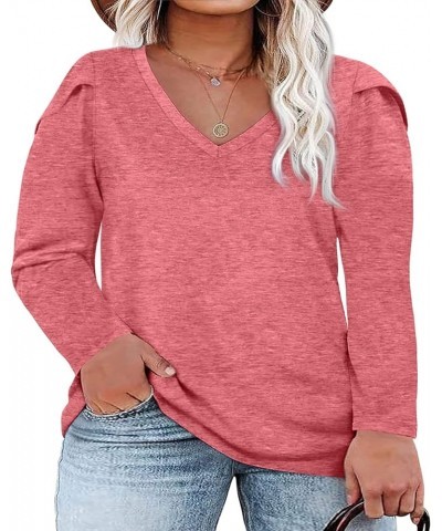 Womens Plus Size Tops V Neck T Shirts Casual Loose Petal Sleeve Tee Shirts 5pink $14.99 T-Shirts