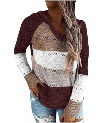 Sweaters for Women,Vedolay Womens Fashion Color Block Striped Sweaters Loose Hooded Pullover Jumper Tops Z1-wine $7.57 Sweaters