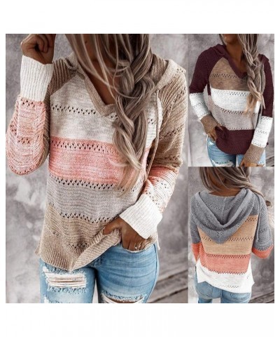 Sweaters for Women,Vedolay Womens Fashion Color Block Striped Sweaters Loose Hooded Pullover Jumper Tops Z1-wine $7.57 Sweaters