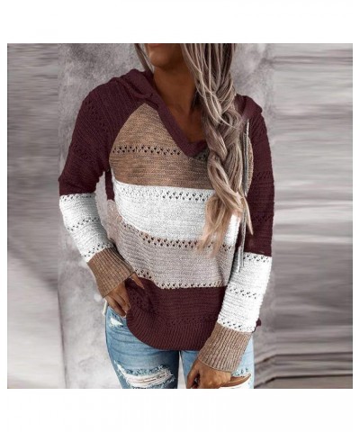 Sweaters for Women,Vedolay Womens Fashion Color Block Striped Sweaters Loose Hooded Pullover Jumper Tops Z1-wine $7.57 Sweaters