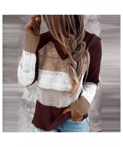 Sweaters for Women,Vedolay Womens Fashion Color Block Striped Sweaters Loose Hooded Pullover Jumper Tops Z1-wine $7.57 Sweaters