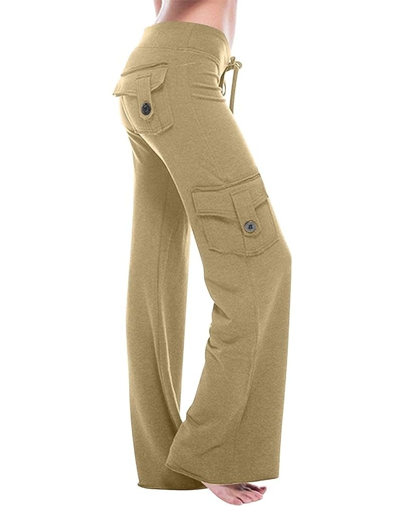 High Waists Cargo Pants for Women Plus Size Workout Leggings Stretchy Bootcut Wide Leg Yoga Gym Loose Pants Beige_01 $8.26 Pants