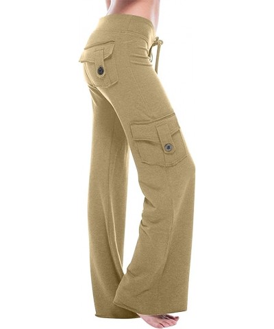 High Waists Cargo Pants for Women Plus Size Workout Leggings Stretchy Bootcut Wide Leg Yoga Gym Loose Pants Beige_01 $8.26 Pants