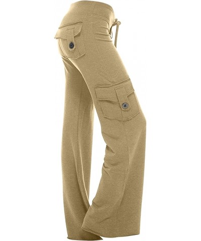 High Waists Cargo Pants for Women Plus Size Workout Leggings Stretchy Bootcut Wide Leg Yoga Gym Loose Pants Beige_01 $8.26 Pants