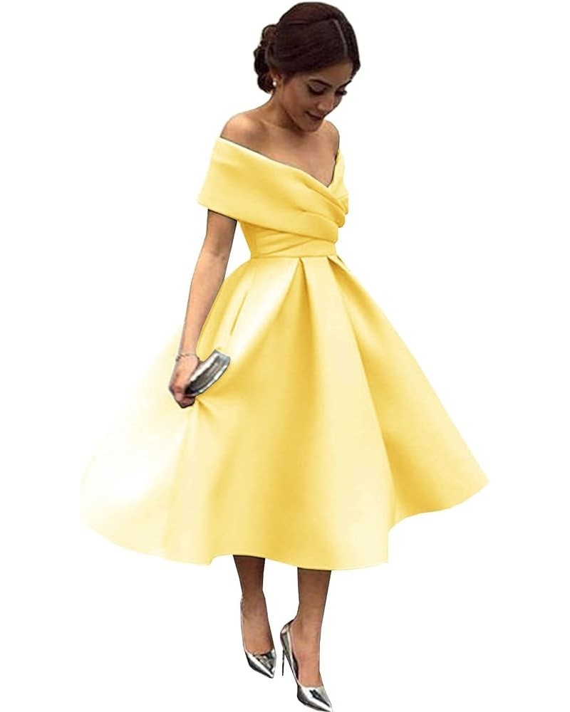 Women's Off The Shoulder Bridesmaid Dresses Short Satin Prom Dress Homecoming Cocktail Party Dress for Junior Yellow $35.00 D...