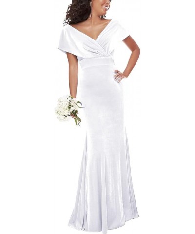 Women's Velvet Formal Dresses Off Shoulder Mermaid Evening Prom Dress Bodycon Party Bridesmaid Dress 2023 White $34.86 Dresses