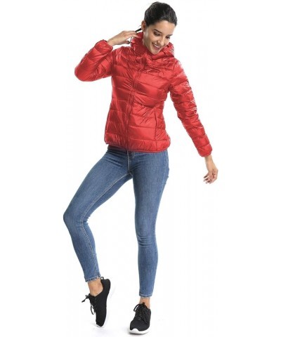 Women's Hooded Packable Ultra Light Weight Short Down Jacket Parka Insulated Coat Red $11.75 Jackets