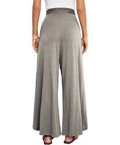 Women's Tie Front High Waist Split Wide Leg Palazzo Pants Wrap Flowy Trousers Light Gray $9.02 Pants