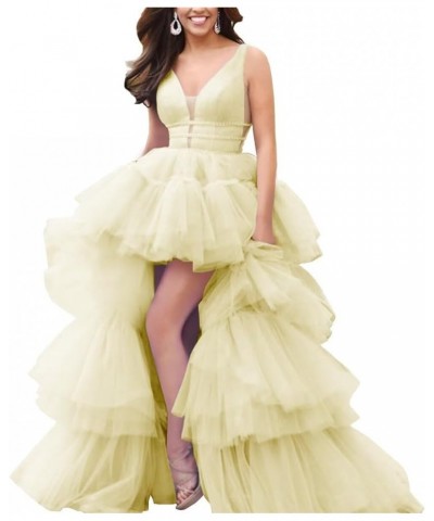 Women's High-Low V Neck Tulle Prom Dresses Long Layered Puffy Formal Evening Party Gowns with Train Daffodil $46.79 Dresses