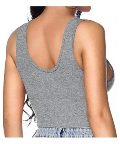 Women's Sexy Scoop Neck Bodysuit 2024 Summer Sleeveless Button Down Tank Top Jumpsuits Bodycon Bodysuits Tops 01 Gray $6.37 B...