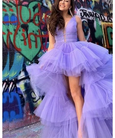 Women's High-Low V Neck Tulle Prom Dresses Long Layered Puffy Formal Evening Party Gowns with Train Daffodil $46.79 Dresses