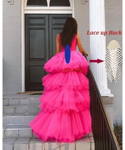 Women's High-Low V Neck Tulle Prom Dresses Long Layered Puffy Formal Evening Party Gowns with Train Daffodil $46.79 Dresses