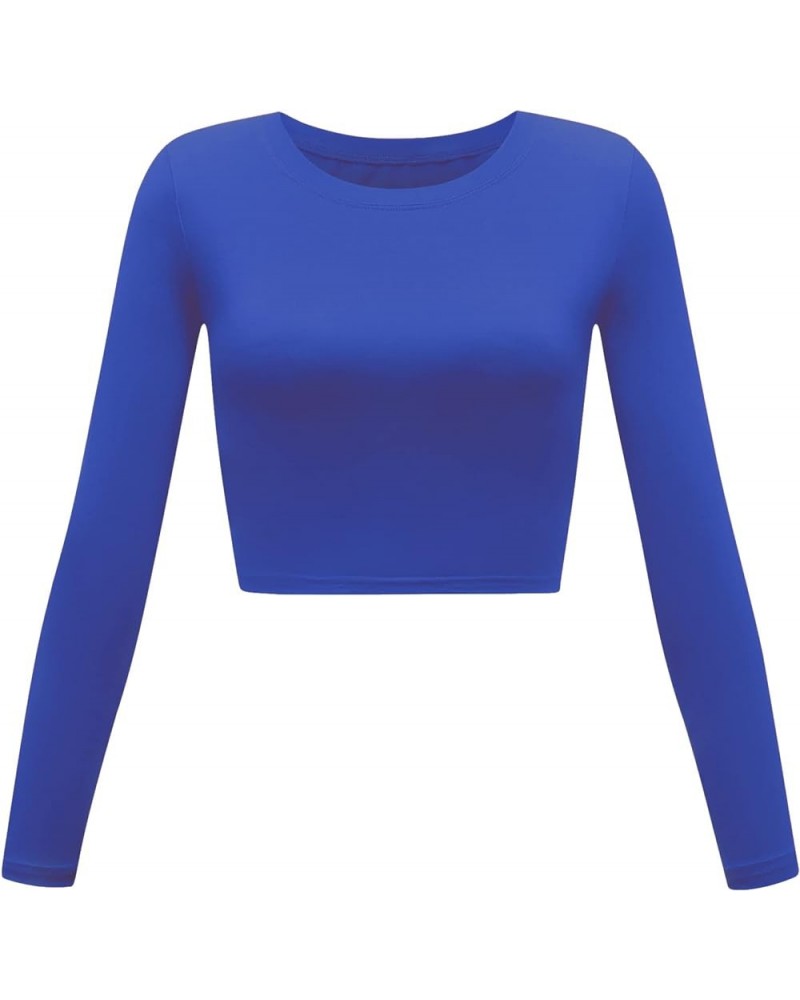 Women's Basic Round Neck Long Sleeve Crop Top Blue $12.90 T-Shirts