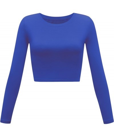 Women's Basic Round Neck Long Sleeve Crop Top Blue $12.90 T-Shirts