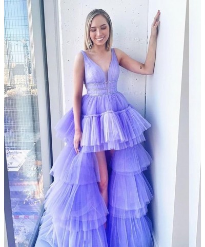 Women's High-Low V Neck Tulle Prom Dresses Long Layered Puffy Formal Evening Party Gowns with Train Daffodil $46.79 Dresses