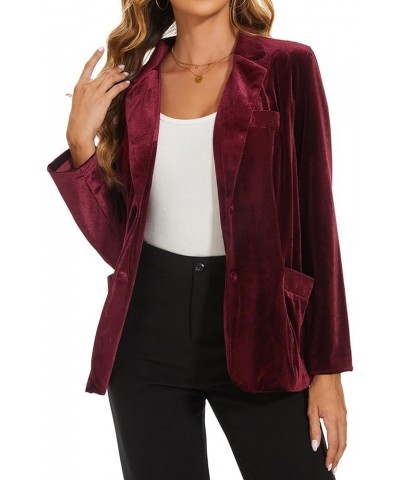 Womens Velvet Blazer Suit Jacket Casual Work Office Long Sleeve Fully Lined Blazer Jacket with Pocket Outerwear Wine Red $23....