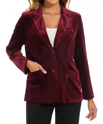 Womens Velvet Blazer Suit Jacket Casual Work Office Long Sleeve Fully Lined Blazer Jacket with Pocket Outerwear Wine Red $23....